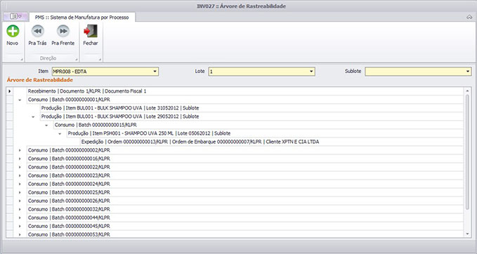Tela de Rastreabilidade do PMS