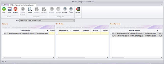 Tela de Regras MRP do PMS